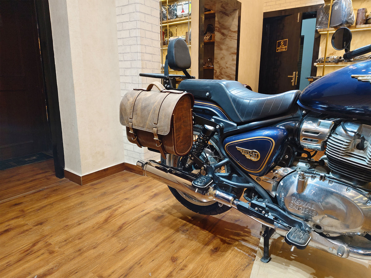 For Royal Enfield Bullet 650 Genuine Leather Pannier Bags & Mounting D28