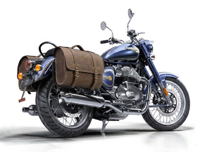 For Royal Enfield Bullet 650 Genuine Leather Pannier Bags & Mounting D28