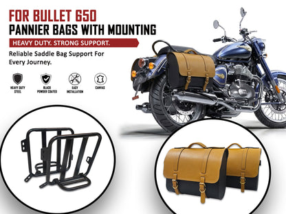 For Royal Enfield Bullet 650 Genuine Leather Pannier Bags & Mounting D29