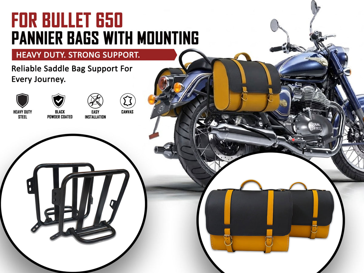 For Royal Enfield Bullet 650 Genuine Leather Pannier Bags & Mounting D30