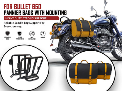 For Royal Enfield Bullet 650 Genuine Leather Pannier Bags & Mounting D30