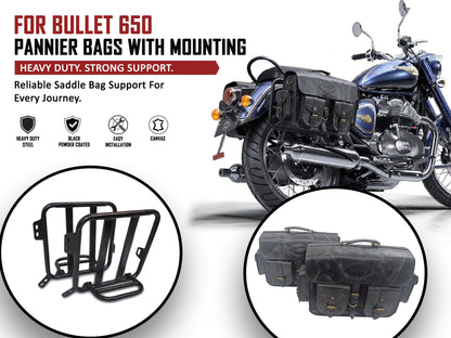 For Royal Enfield Bullet 650 Genuine Leather Pannier Bags & Mounting D31