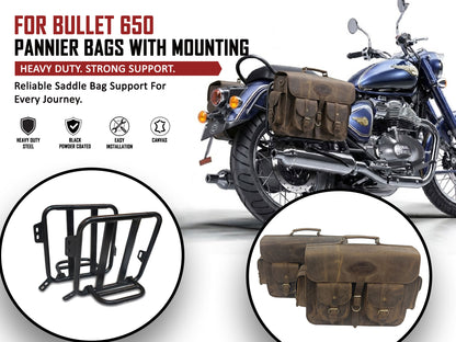 For Royal Enfield Bullet 650 Genuine Leather Pannier Bags & Mounting D32
