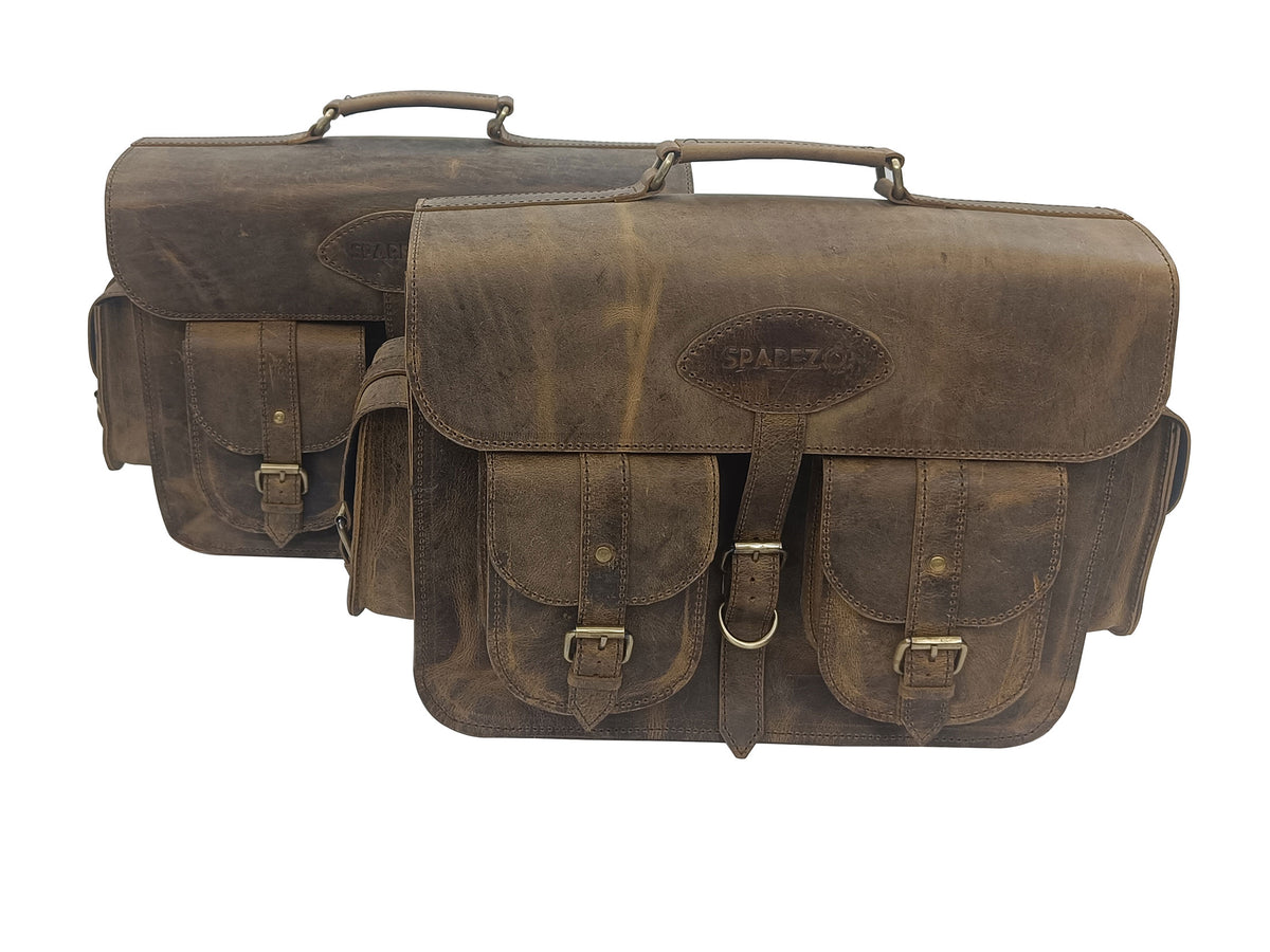 For Royal Enfield Bullet 650 Genuine Leather Pannier Bags & Mounting D32