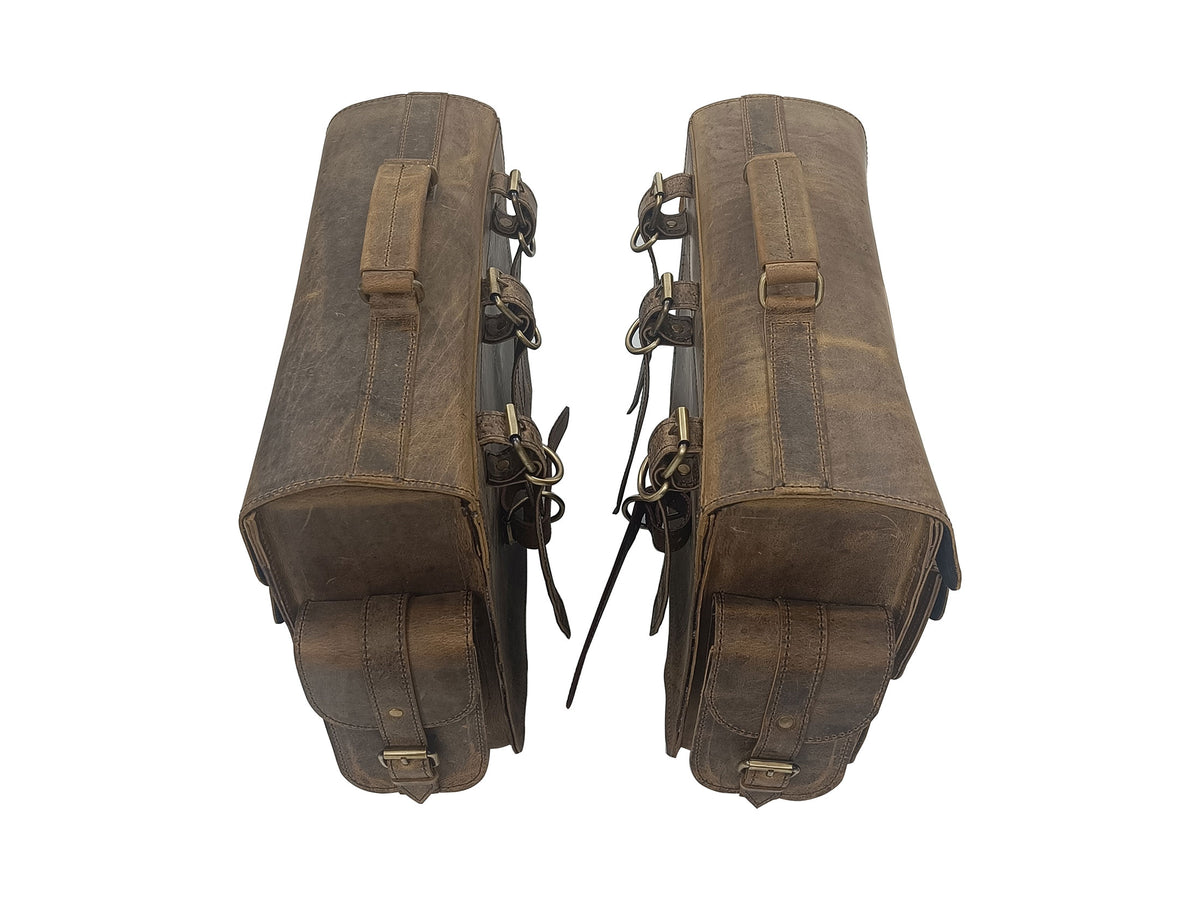 For Royal Enfield Bullet 650 Genuine Leather Pannier Bags & Mounting D32
