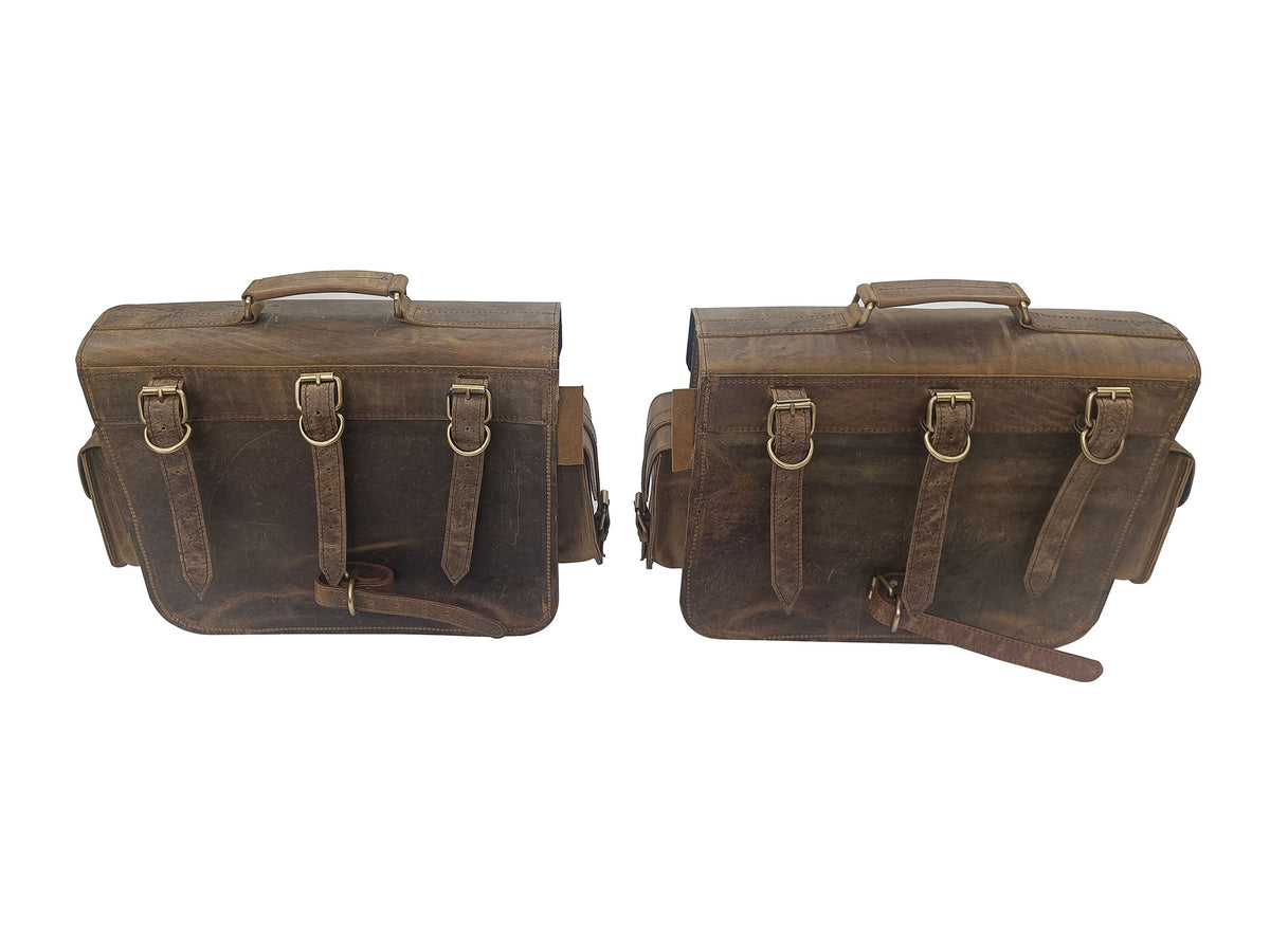 For Royal Enfield Bullet 650 Genuine Leather Pannier Bags & Mounting D32
