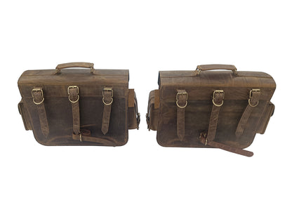 For Royal Enfield Bullet 650 Genuine Leather Pannier Bags & Mounting D32