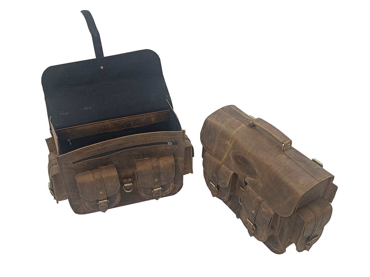 For Royal Enfield Bullet 650 Genuine Leather Pannier Bags & Mounting D32