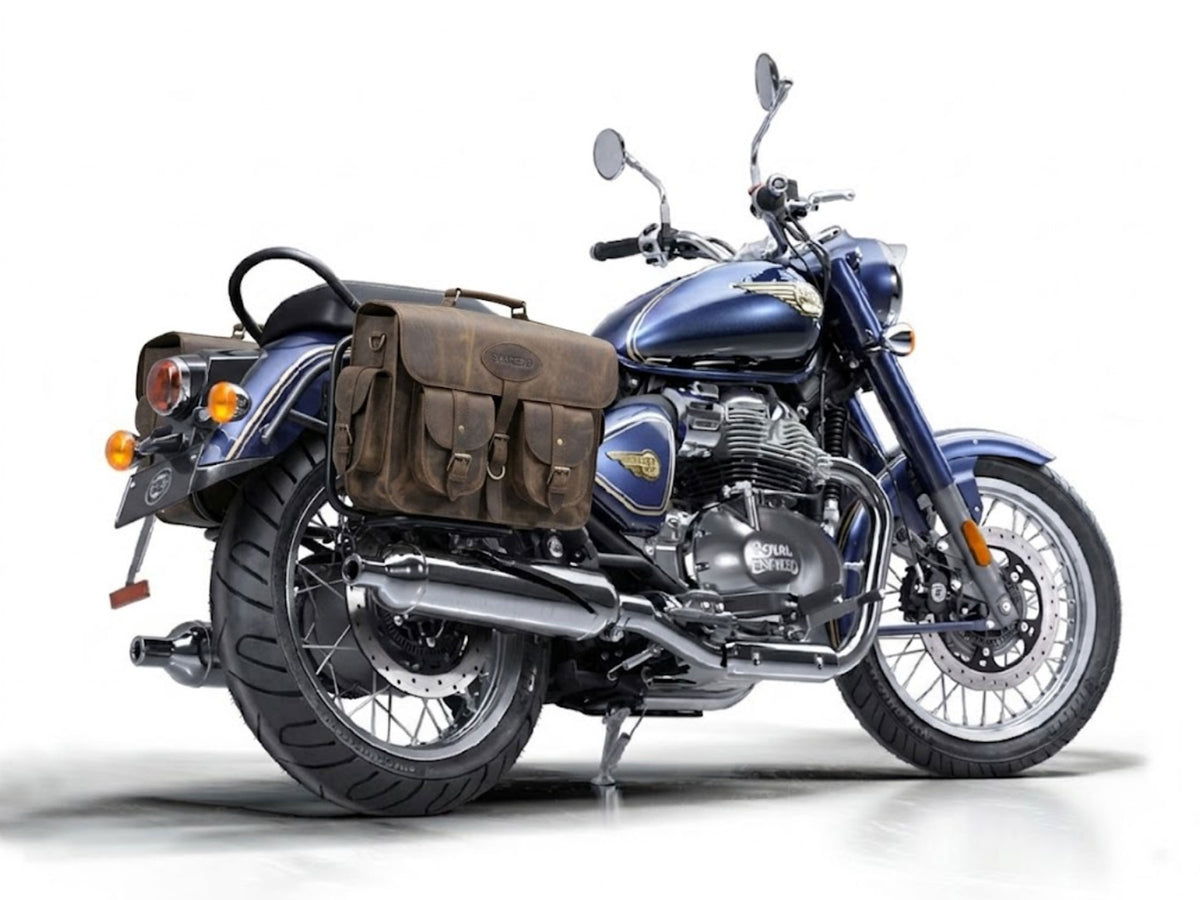 For Royal Enfield Bullet 650 Genuine Leather Pannier Bags & Mounting D32