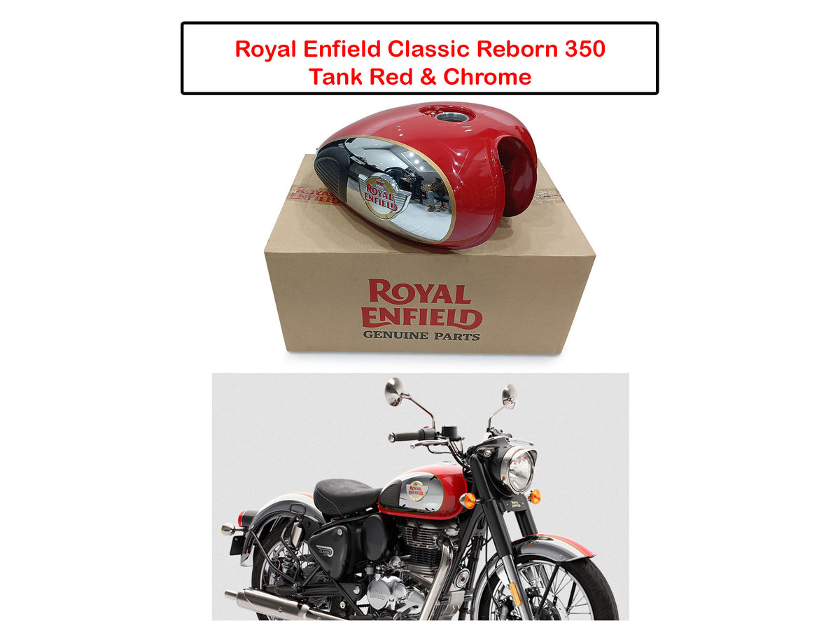 Genuine Royal Enfield Classic Reborn 350 Red & Chrome Petrol Gas Fuel Tank