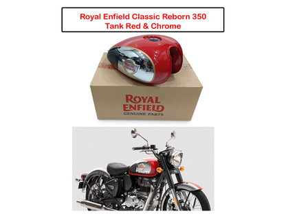 Genuine Royal Enfield Classic Reborn 350 Red & Chrome Petrol Gas Fuel Tank