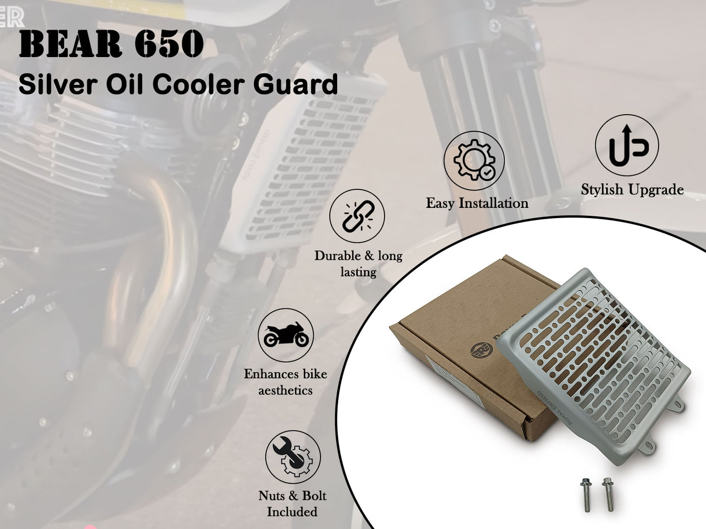 Genuine Royal Enfield Bear 650 Aluminum Radiator Guard Silver 1990556