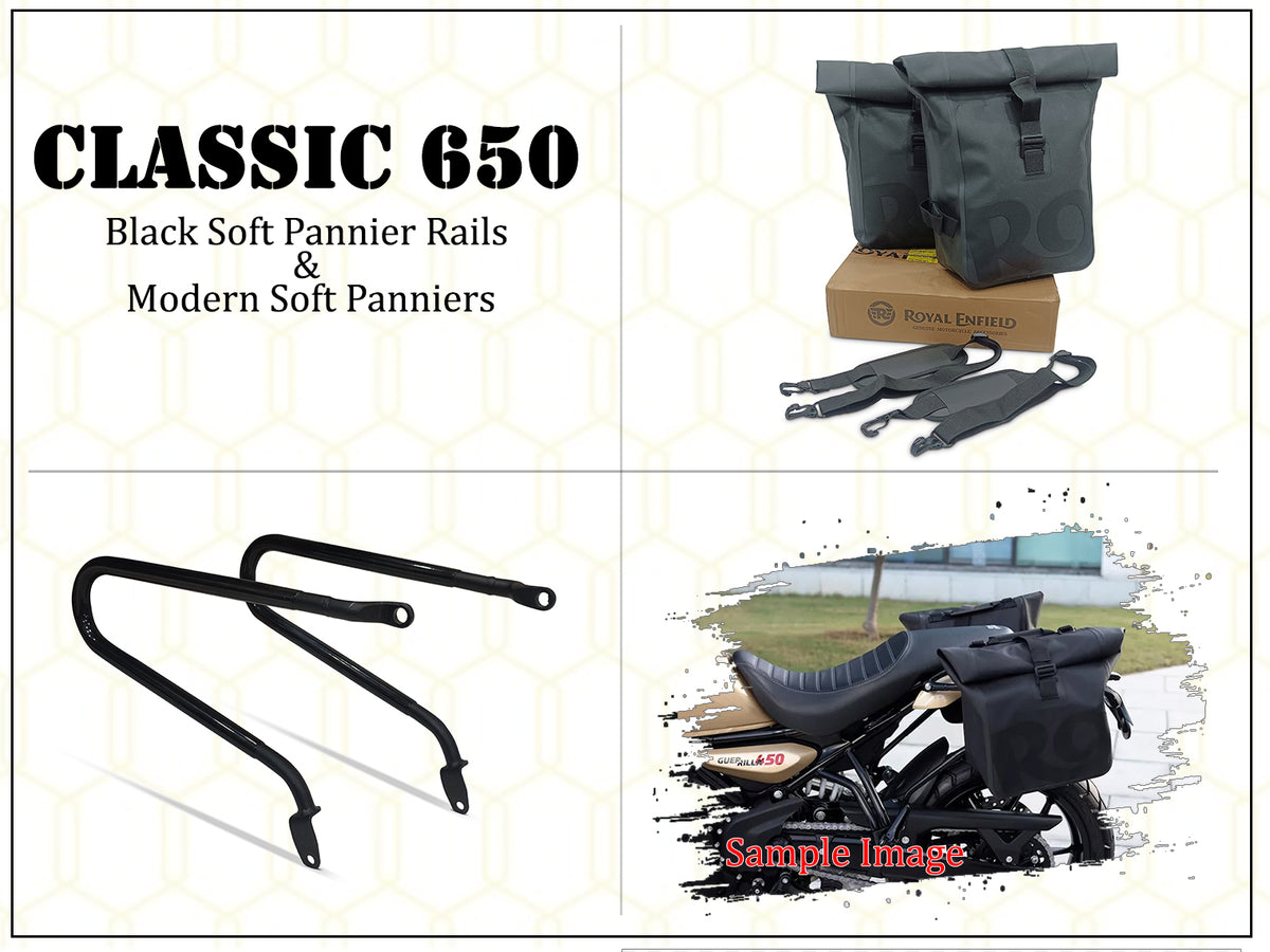 Genuine Royal Enfield Classic 650 Pannier Rails With Modern Soft Panniers Black