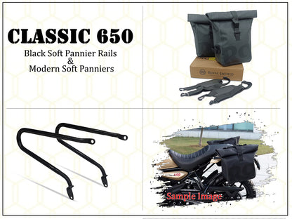 Genuine Royal Enfield Classic 650 Pannier Rails With Modern Soft Panniers Black