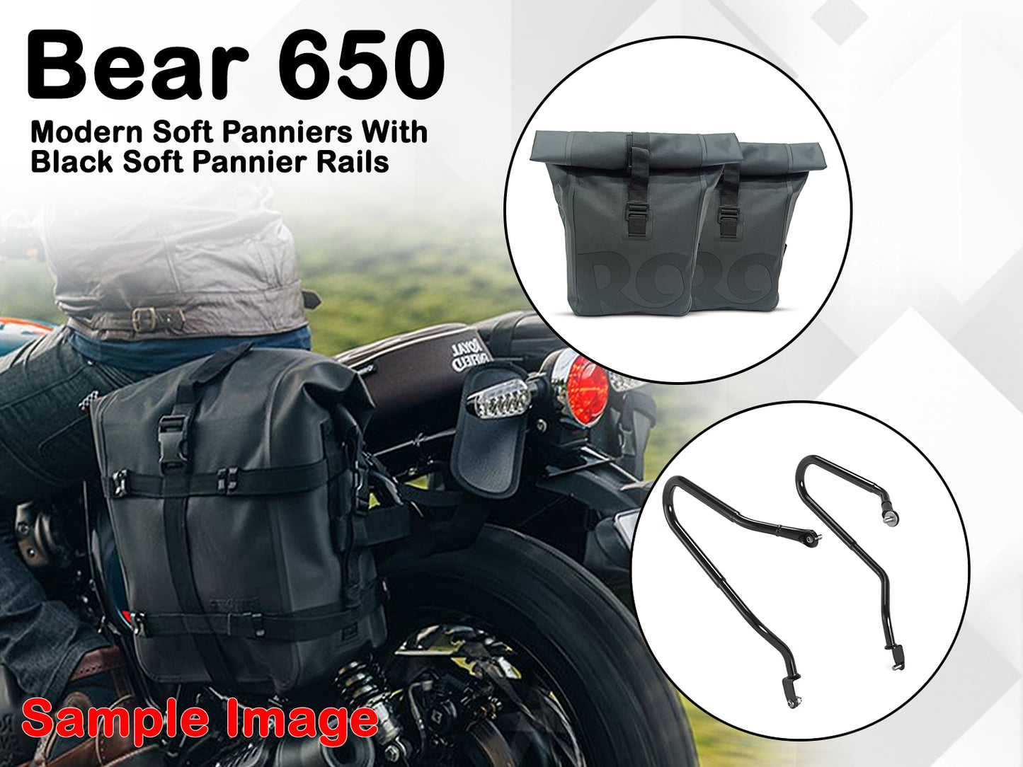 Genuine Royal Enfield Bear 650 Pannier Rails With Modern Soft Panniers Black