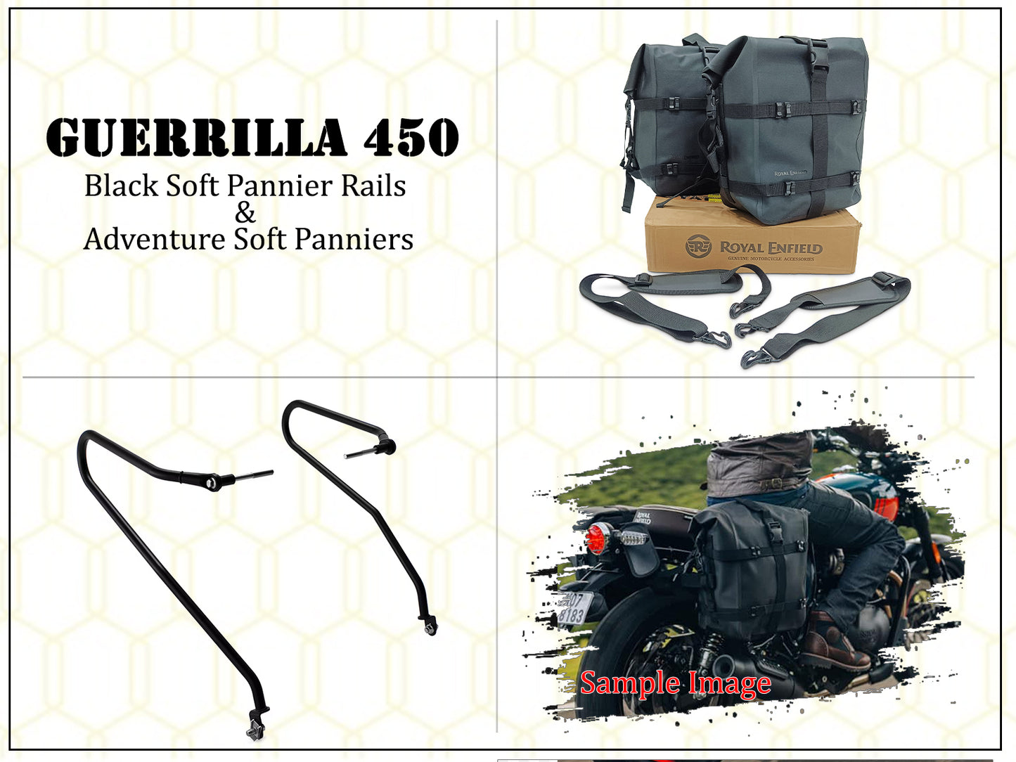 Genuine Royal Enfield Guerrilla 450 Adventure Soft Pannier Bags And Mounting Rails Grey