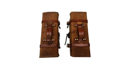 Royal Enfield Himalayan Pannier Rails and Leather Bags Pair Brown Tan