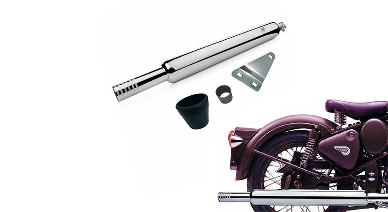 Royal Enfield Classic 500 350 Punjab Dholki Exhaust Silencer and Heat Shield Chrome