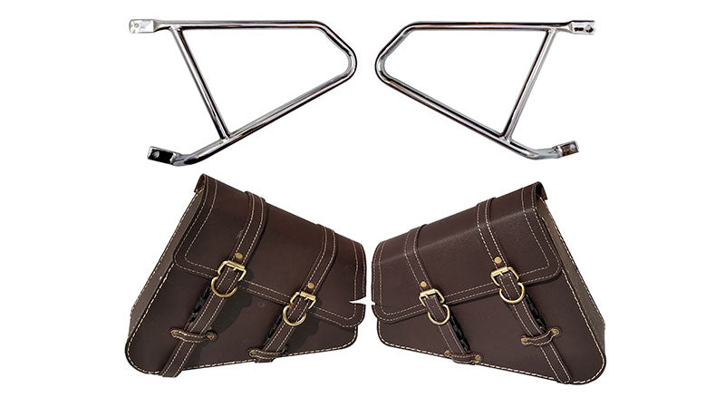 Royal Enfield GT Continental 650 Mounting Rails With Brown Pannier Bags Pair
