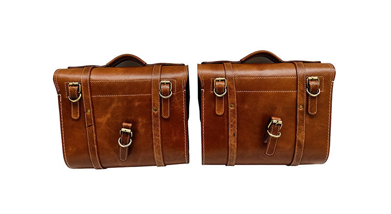Royal Enfield Classic 500cc 350cc Brown Tan Front and Rear Leather Seats with Bags
