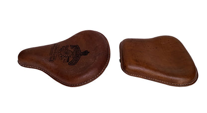 Royal Enfield Classic 350cc 500cc Engraved Leather Front and Rear Seat Brown