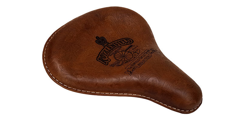 Royal Enfield Classic 350cc 500cc Engraved Leather Front and Rear Seat Brown