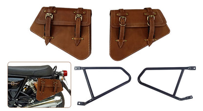 Royal Enfield GT and Interceptor 650 Pannier Bags Tan Color With Black Mounting