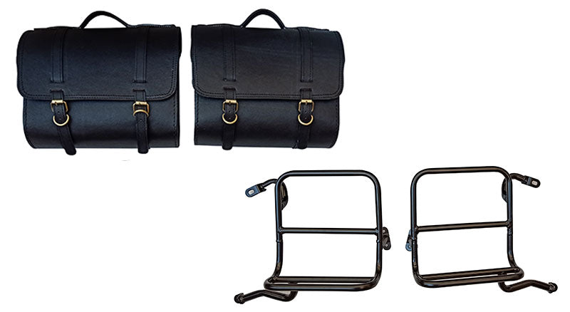 Royal Enfield Classic 350cc 500cc Saddle Bag Black Leather with Rails