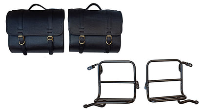 Royal Enfield Classic 350cc 500cc Saddle Bag Black Leather with Rails