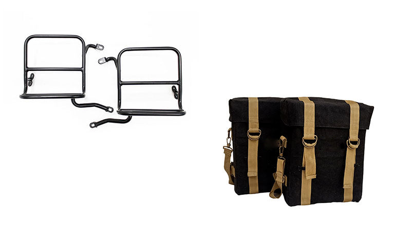 Royal Enfield Black and Golden Pannier Bags and Fitting Frame For Classic 350cc 500cc