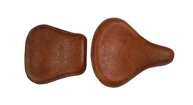 Royal Enfield Classic 350cc 500cc Engraved Leather Front and Rear Seat Brown Tan