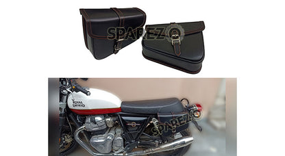 Royal Enfield Interceptor and GT 650 Genuine Leather Black Pannier Bags Pair