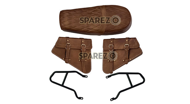 Royal Enfield GT and Interceptor 650cc Leather Dual Seat With Pannier Bags with Mounting