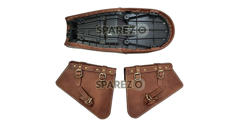 Royal Enfield GT and Interceptor 650cc Leather Dual Seat With Pannier Bags with Mounting