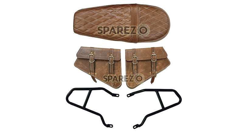 Royal Enfield GT Continental and Interceptor 650cc Leather Dual Seat With Mounting with Pannier Bags
