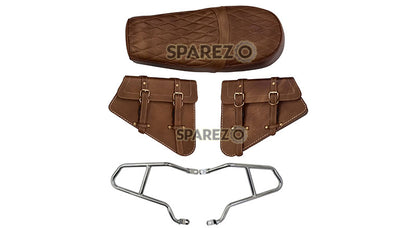 Royal Enfield GT and Interceptor 650cc Leather Dual Seat With Pannier Bags with Mounting D1