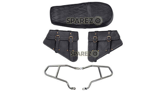 Royal Enfield GT and Interceptor 650cc Leather Dual Seat With Mounting with Pannier Bags D2