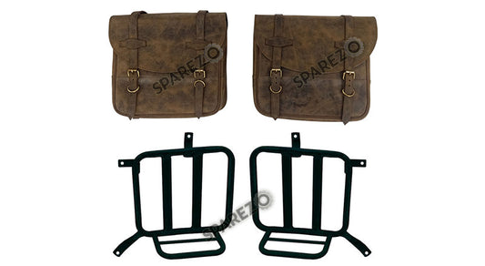 Royal Enfield Meteor 350cc Leather Saddle Bags Dust Color With Mounting Pair