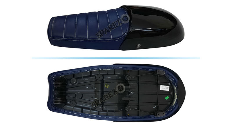 Royal Enfield GT and Interceptor 650 Blue Genuine Leather Dual Seat with Black Cowl