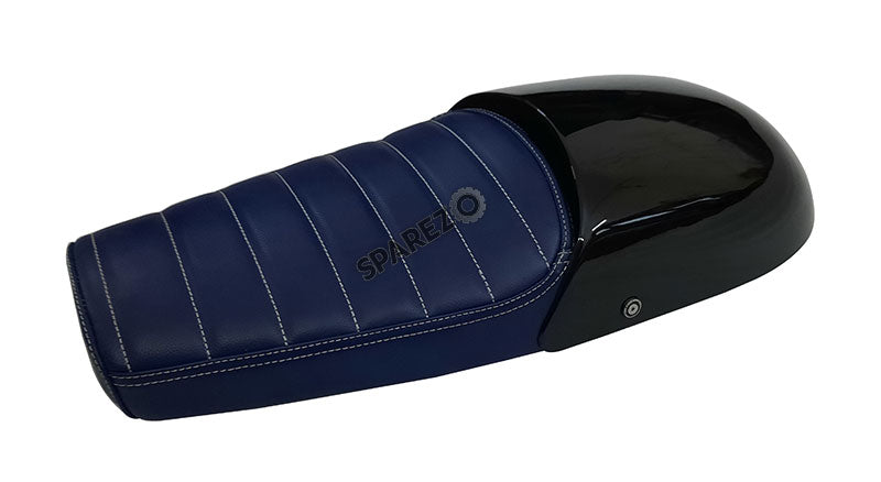 Royal Enfield GT and Interceptor 650 Blue Genuine Leather Dual Seat with Black Cowl