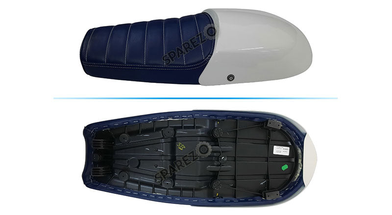 Royal Enfield GT and Interceptor 650 Blue Genuine Leather Dual Seat with White Cowl