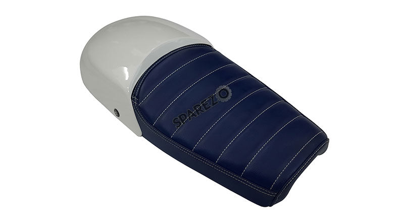 Royal Enfield GT and Interceptor 650 Blue Genuine Leather Dual Seat with White Cowl