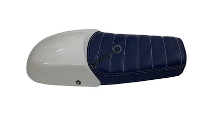 Royal Enfield GT and Interceptor 650 Blue Genuine Leather Dual Seat with White Cowl