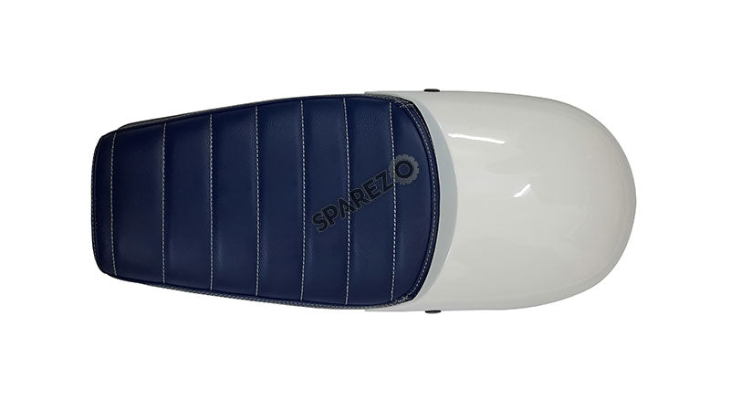 Royal Enfield GT and Interceptor 650 Blue Genuine Leather Dual Seat with White Cowl