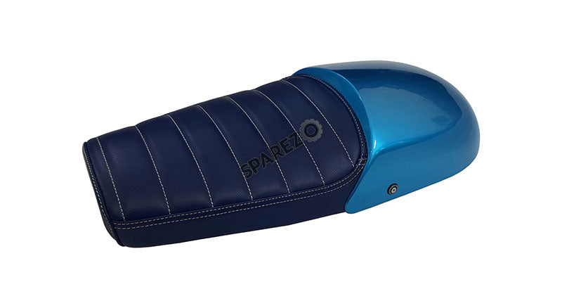 Royal Enfield GT and Interceptor 650 Blue Genuine Leather Dual Seat with Blue Cowl