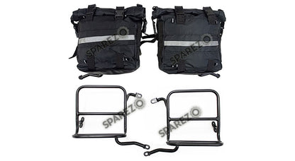 Royal Enfield Classic 350cc 500cc Canvas Saddle Bags Pair Black With Mounting