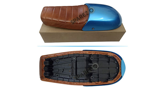 Royal Enfield GT and Interceptor 650cc Leather Dual Seat With Blue Cowl D8