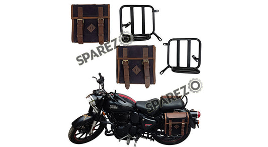 Royal Enfield New Classic Reborn 350 Canvas and Leather Bags With Mounting Pair