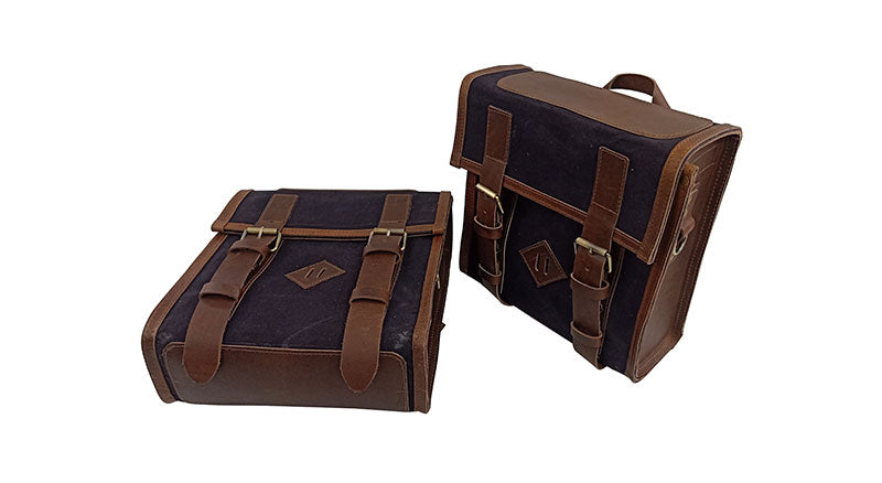 Royal Enfield New Classic Reborn 350 Canvas and Leather Bags With Mounting Pair