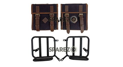 Royal Enfield New Classic Reborn 350 Canvas and Leather Bags With Mounting Pair